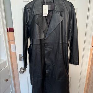 Mango Genuine Leather Women's Trench Coat